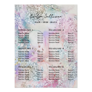 Poster Tarif Parties scintillant Aquarelle Faux Iridescen