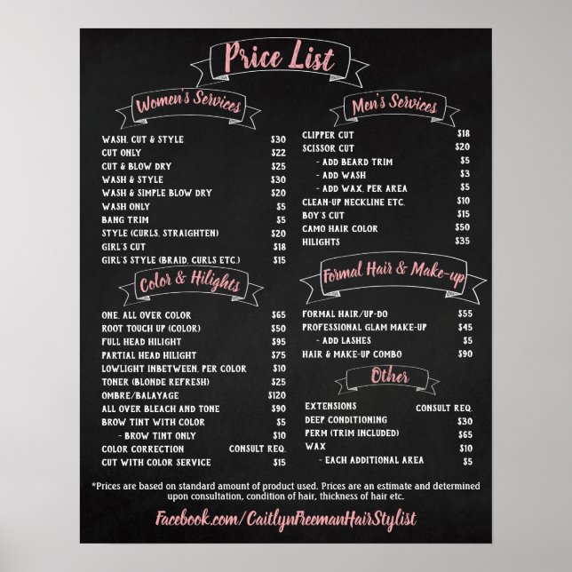 Poster Tarif Salon Rose (Devant)
