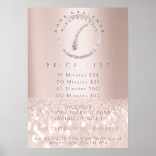 Poster Tarifs Electrolyse Retrait des cheveux Beauté Rose