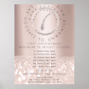 Poster Tarifs Electrolyse Retrait des cheveux Beauté Rose