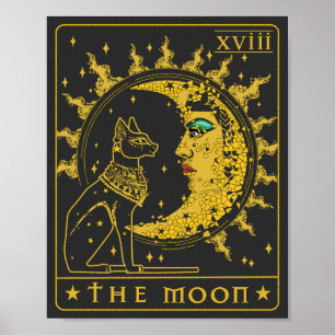 Poster Tarot Card Crescent Moon Cleopatra And Sphynx Cat