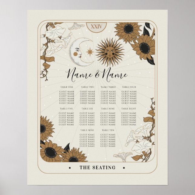 Poster Tarot Card Table 10 Seating Plan Wedding Sun Moon  (Devant)