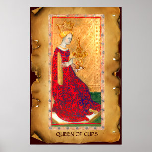 POSTER TAROTES DE RENAISSANCE ANTIQUE / REINE DES TASSE