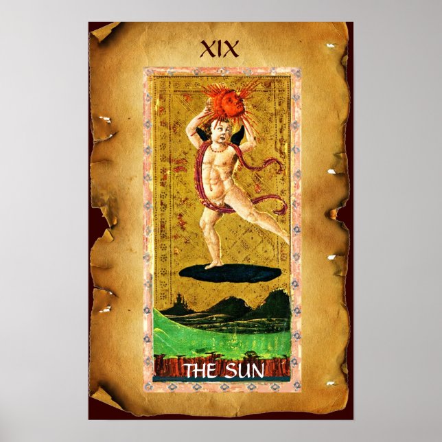 POSTER TAROTS DE RENAISSANCE ANTIQUE 19 / LE SOLEIL (Devant)