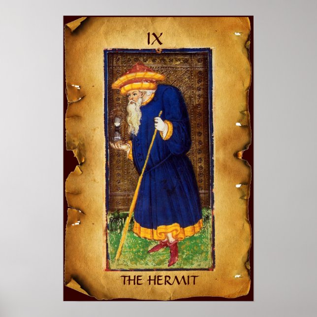 POSTER TAROTS DE RENAISSANCE ANTIQUE 9 / L'HERMIT (Devant)