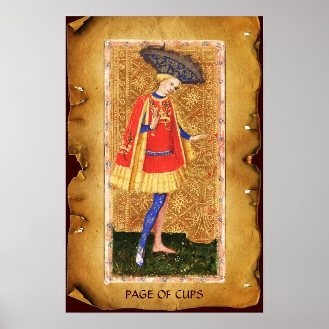 POSTER TAROTS DE RENAISSANCE ANTIQUE / PAGE DES TASSES (Devant)