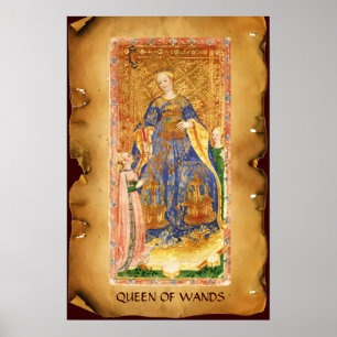 POSTER TAROTS DE RENAISSANCE ANTIQUE / REINE DE WANDS