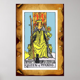 Poster TAROTS/ REINE DE WANDS Parchemin Brown