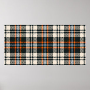 Poster Tartan plaid automne motif en noir, orange, bleu