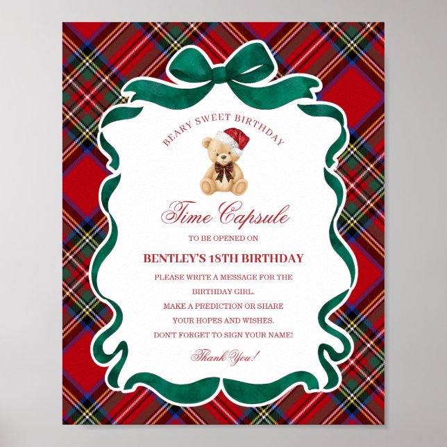 Poster Tartan Plaid Christmas Bear Birthday Time Capsule (Devant)