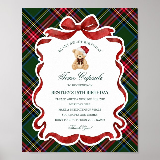 Poster Tartan Plaid Christmas Bear Birthday Time Capsule (Devant)