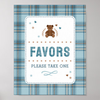 Poster Tartan Teddy Bear, Baby Boy Shower FAVOR SIGN