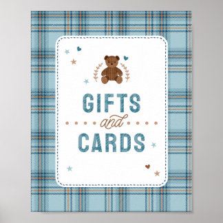 Poster Tartan Teddy Bear, Baby Boy Shower Gifts and Cards