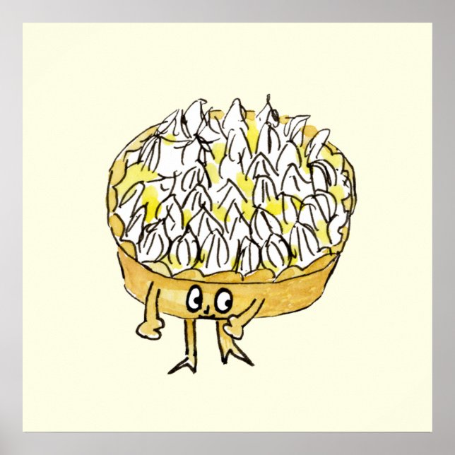 Poster Tarte au citron meringué amusant et joli dessin an (Devant)