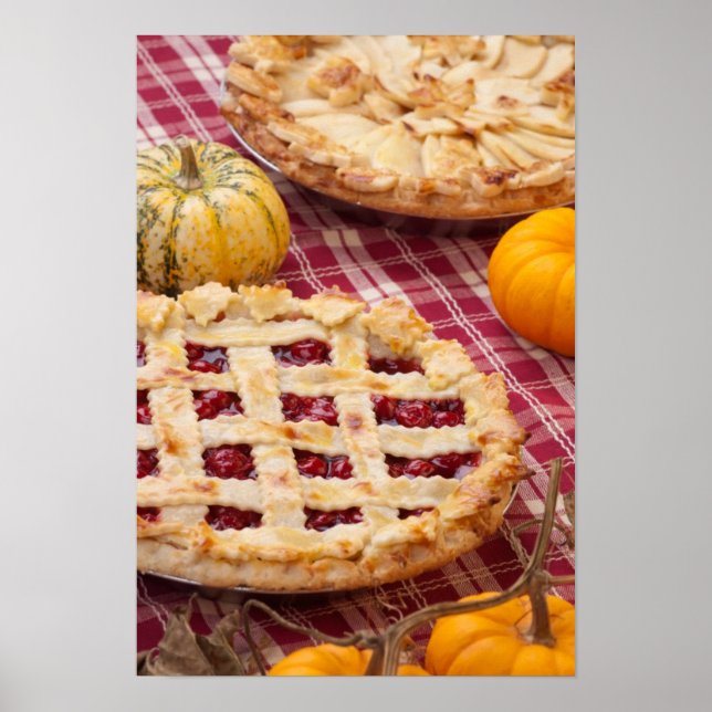 Poster Tarte cerise en treillis et tarte aux pommes (Devant)