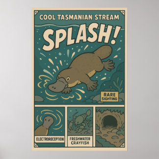 Poster Tasmanian Platypus Splash Retro Art