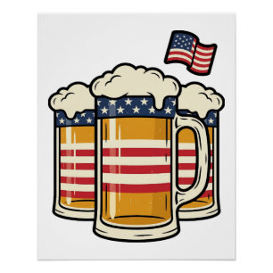 Poster Tasse à bière patriotique design vectoriel vintage