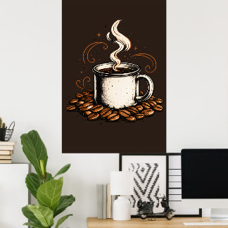 Poster Tasse à café vintage avec grains de café | Café co