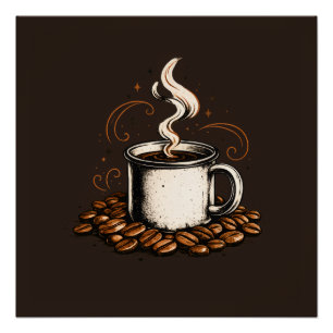 Poster Tasse à café vintage avec grains de café Café co