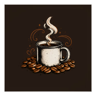 Poster Tasse à café vintage avec grains de café | Café co
