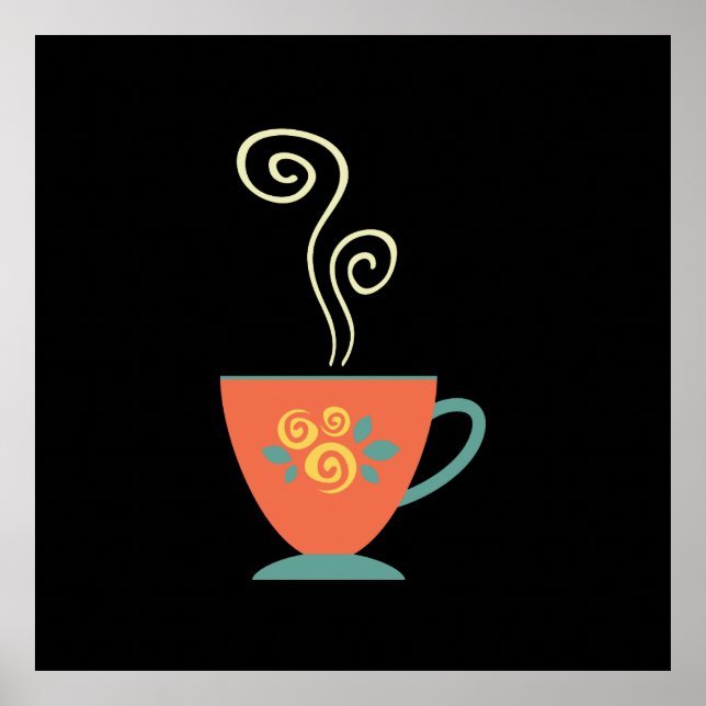 Poster Tasse chaude vapeur de thé ou de café (Devant)