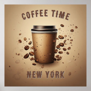 Poster Tasse de café flottante avec grains de café