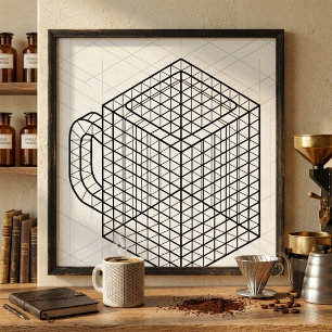 Poster Tasse de café géométrique Art de grille isométriqu
