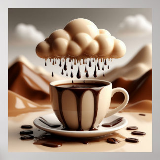 Poster Tasse de chocolat avec nuage de fantaisie qui dégo