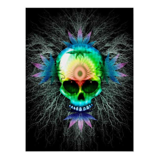 Poster Tasse d'explosion psychédélique du crâne (Devant)