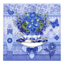Tasse en porcelaine bleue et fleurs 16 x 16