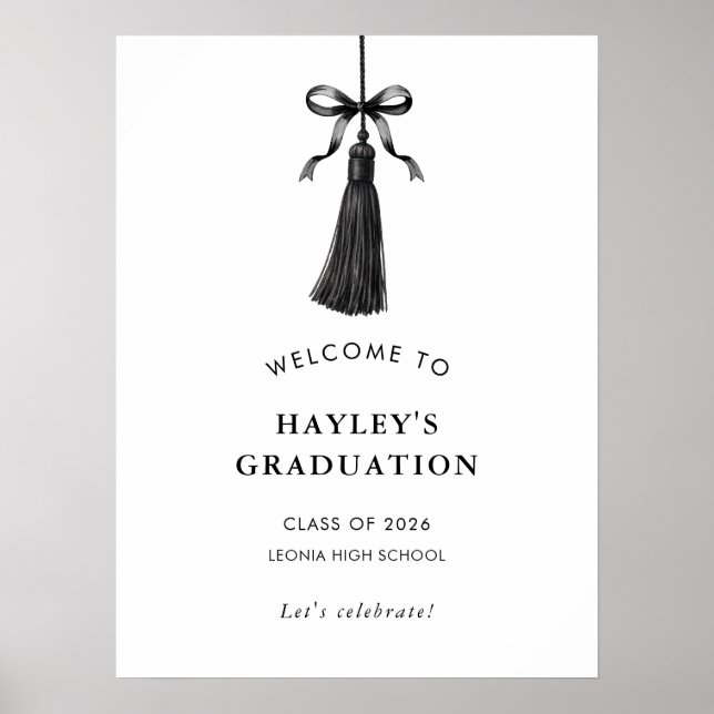 Poster Tassel Black Bow Graduation Party Welcome (Devant)