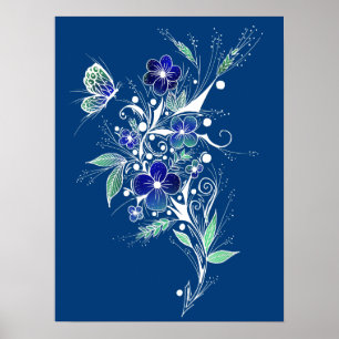Poster Tatouage à fleurs bleues