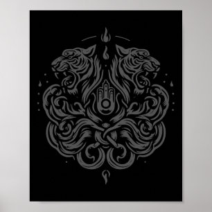 Poster Tatouage d'art Muay Thai Sak Yant Twin Tiger Kickb