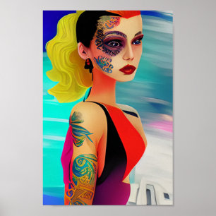 Poster tatouage féminin face deux