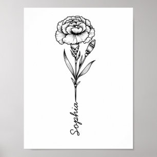 Poster Tatouage Fleur De Naissance Avec Nom