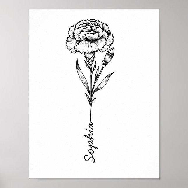 Poster Tatouage Fleur De Naissance Avec Nom (Devant)