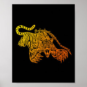 Poster Tatouage Sak Yant Muay Thai Brave Tiger Kickboxing