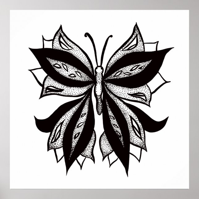 Poster Tatouage Tribal Noir Et Blanc Papillon (Devant)