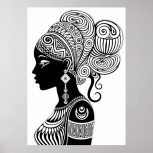 Poster Tatouage Tribal Portrait de Fille Africaine