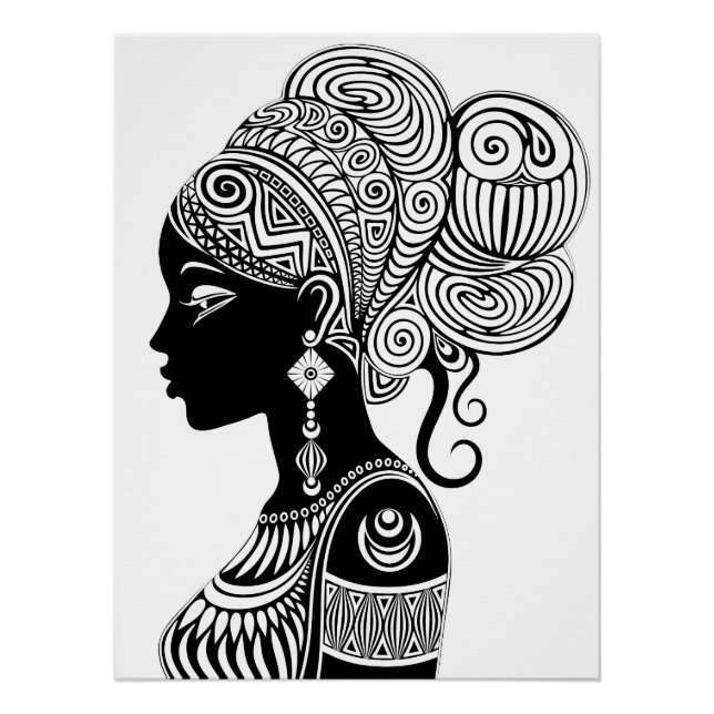 Poster Tatouage Tribal Portrait de Fille Africaine (Devant)