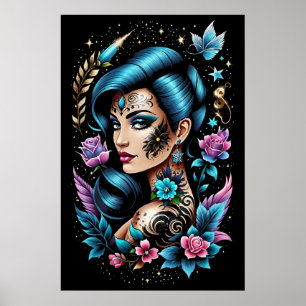 Poster Tatouages Et Roses