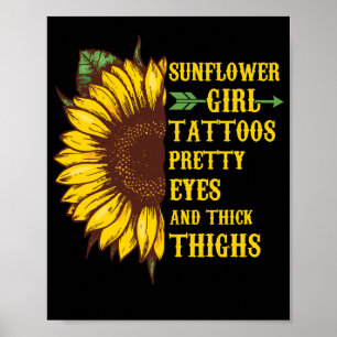 Poster Tatouages Fille Tournesol Jolies Yeux Épais Cuisse