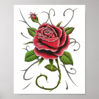 Poster "Tattoo Style Red Rose" Imprimer