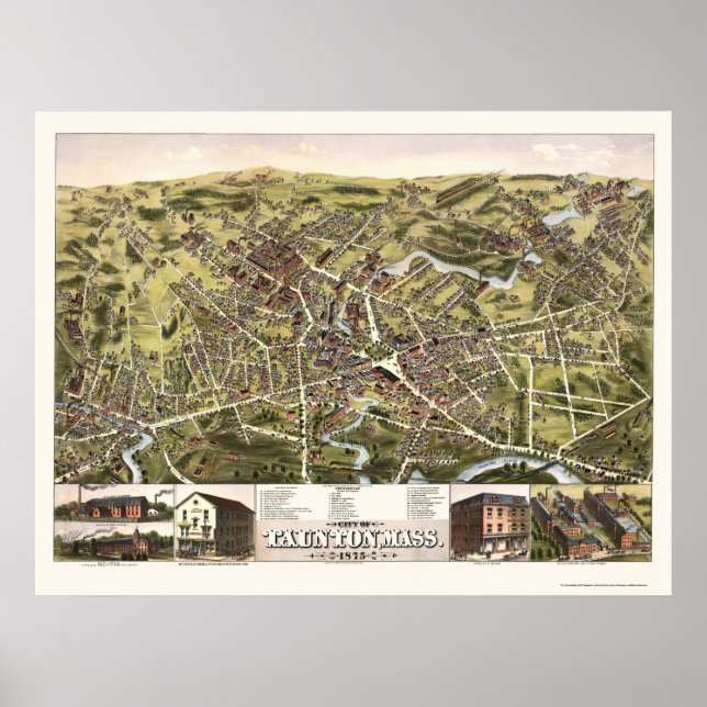 Poster Taunton, MA Carte panoramique - 1875 (Devant)