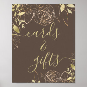 Poster Taupe Greige & Or Moderne Florale Cartes & Cadeaux