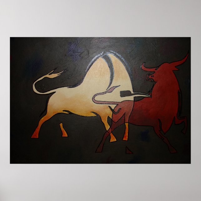 Poster Taurean Bulls Animal Art Abstrait (Devant)