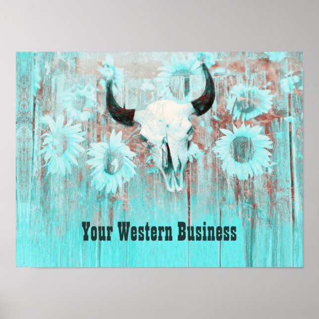Poster Taureau Rustique Turquoise Ouest Taureau Taureau S (Devant)