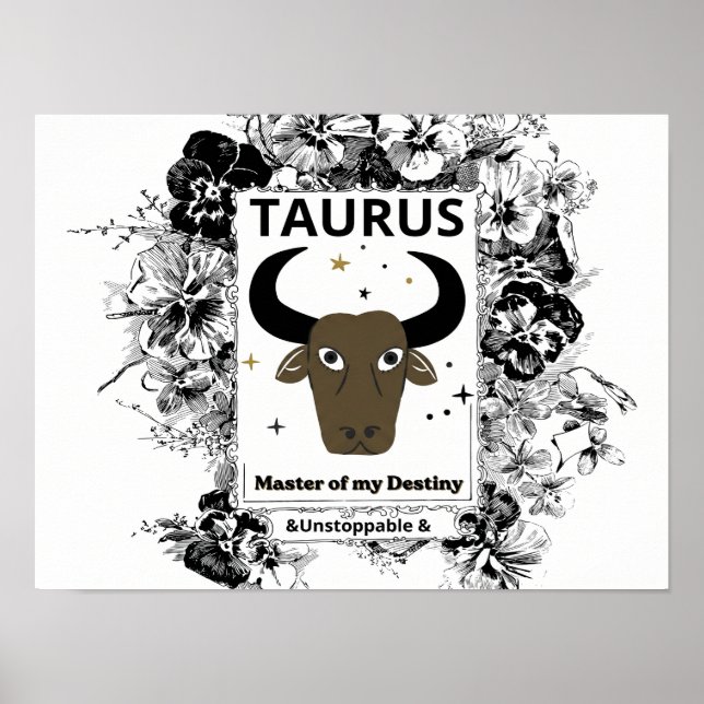 Poster Taureau Zodiaque Maître du Destin Art Floral (Devant)