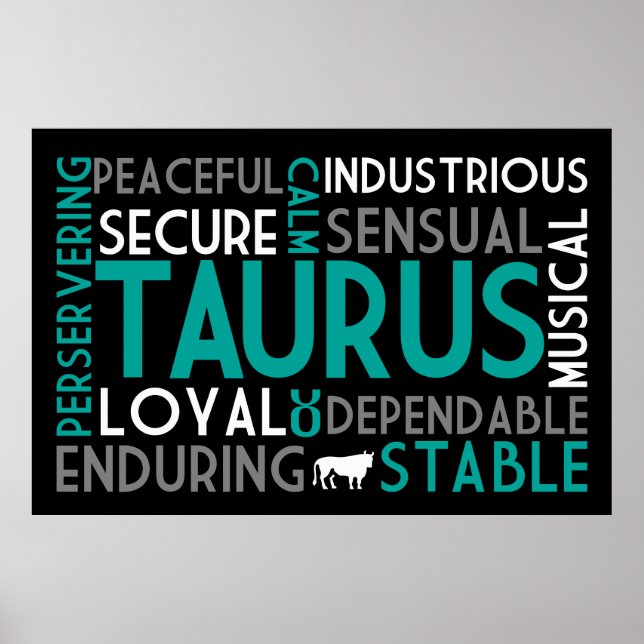Poster Taurus Astrologie Word Collage Imprimer (Devant)