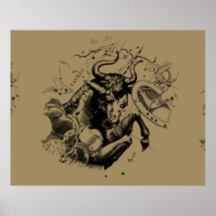 Poster Taurus Constellation Hevelius 1690 Engraving